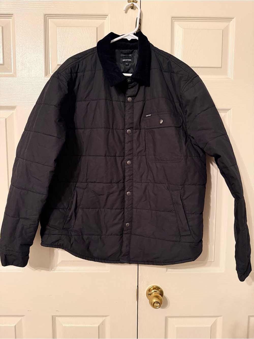 Brixton Black Quilted Puffer Jacket with Corduroy Collar